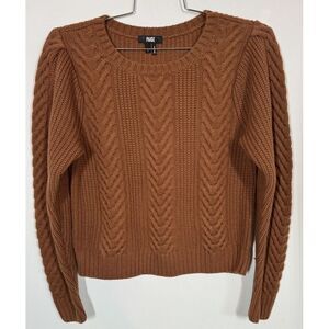 Paige Women's Elizabeth Crew Neck Cable Knit Cropped Sweater Puff Sleeves Size L